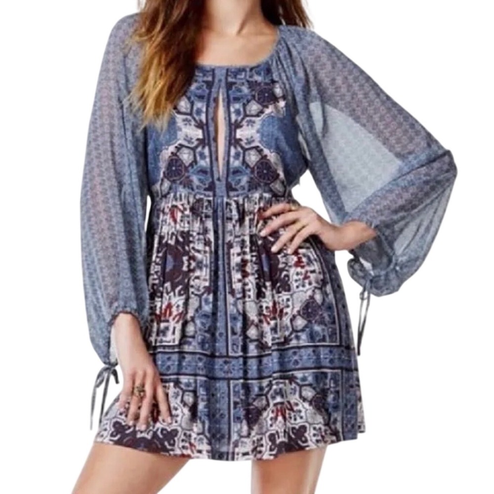 Free People Oksana Mini Dress‎ Women's Size 6 Boho Whimsical Balloon Sleeve